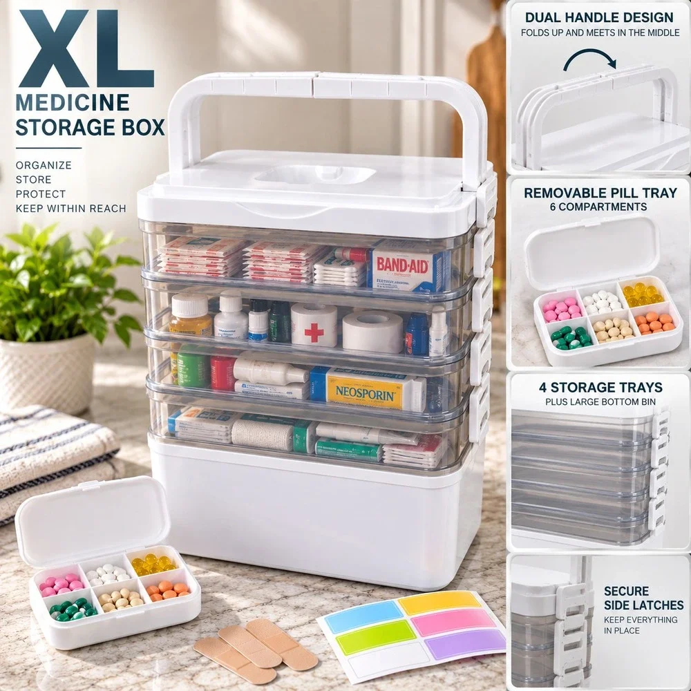 5 Tier Large Medicine Storage Box Organizer Portable First Aid kit Box Sewing
